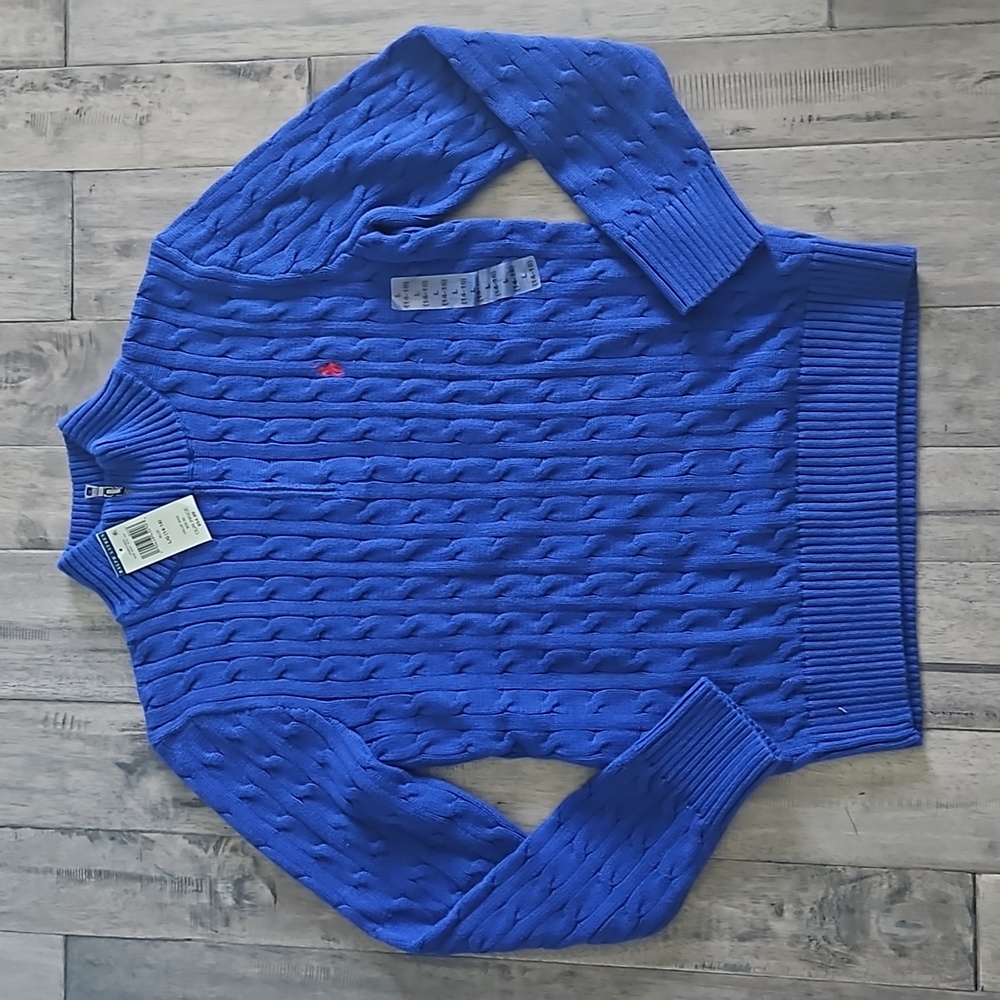 NWT Polo By Ralph Lauren Navy Blue Quarter-Zip Sweater - Girls Large (14/16)